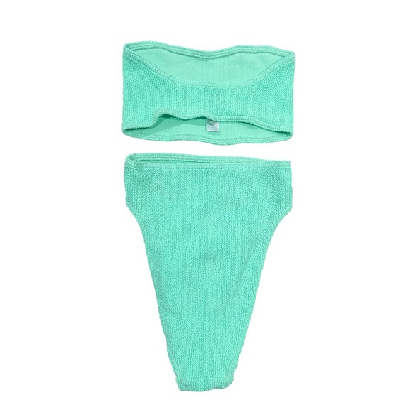 ASOS Crinkle Bandeau Bikini Top & High Waisted Bottom in Apple Green Set - Picture 9 of 12